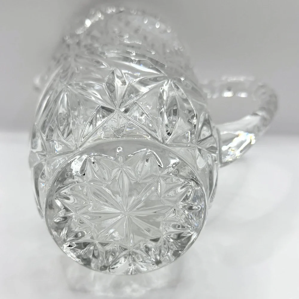Vtg Cut Crystal Pitcher Heavy Lead‎ Glass w/ Frosted Flower & Fern Pattern 8.5
